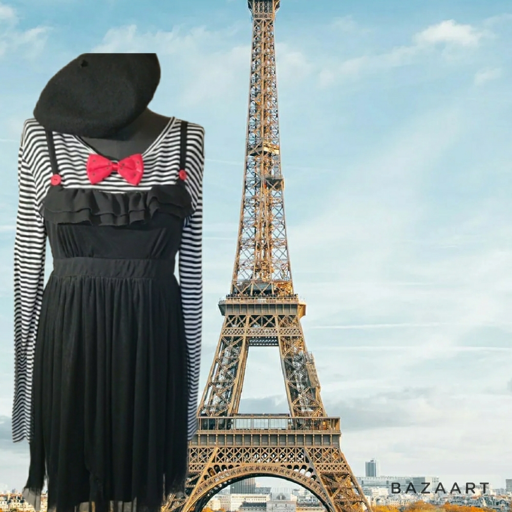 Halloween Costume French Mime Artist Costume| Halloween Cosplay Costume Size M